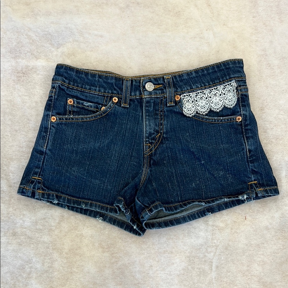 Levi's Blue Jean Shorts with Lace Detail